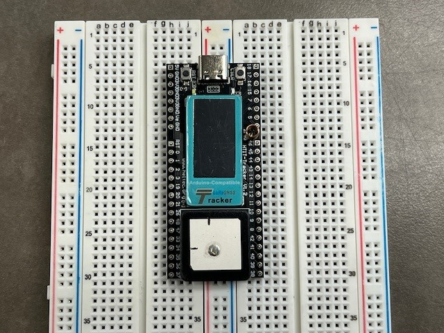 Image of the Wireless Tracker placed on a breadboard